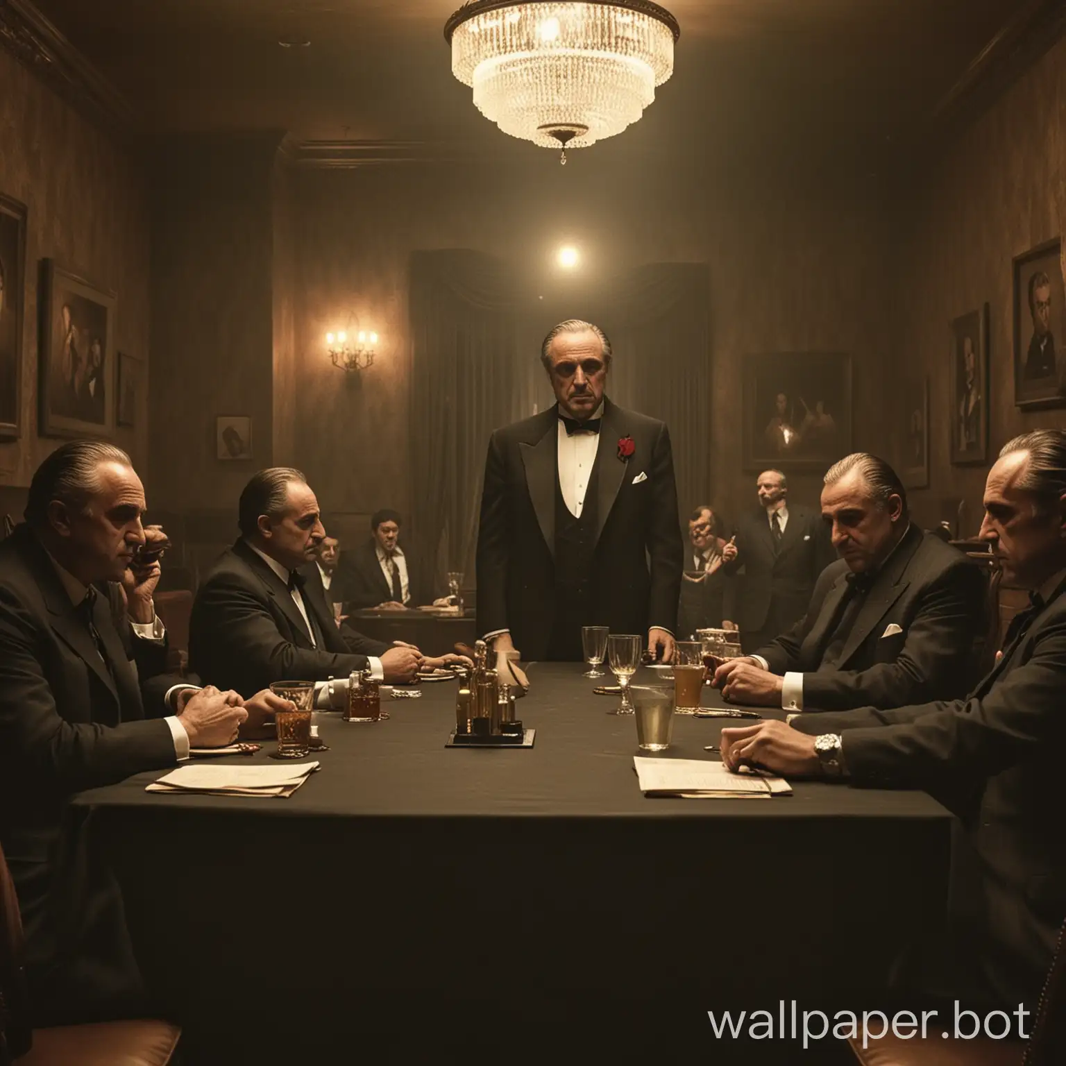 The-Godfather-Surrounded-by-Mafiosos-in-a-Dimly-Lit-Room