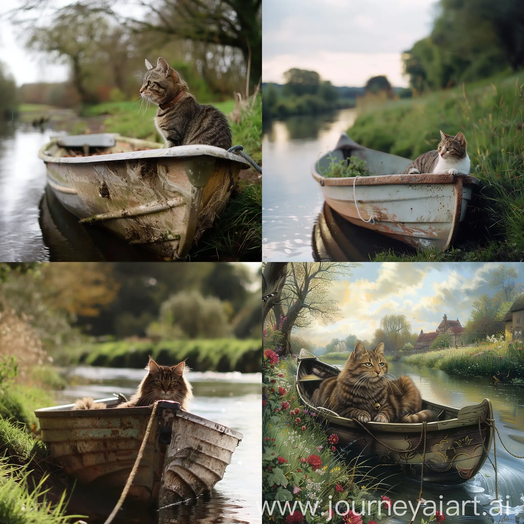 Cat-Relaxing-in-Boat-by-Riverside