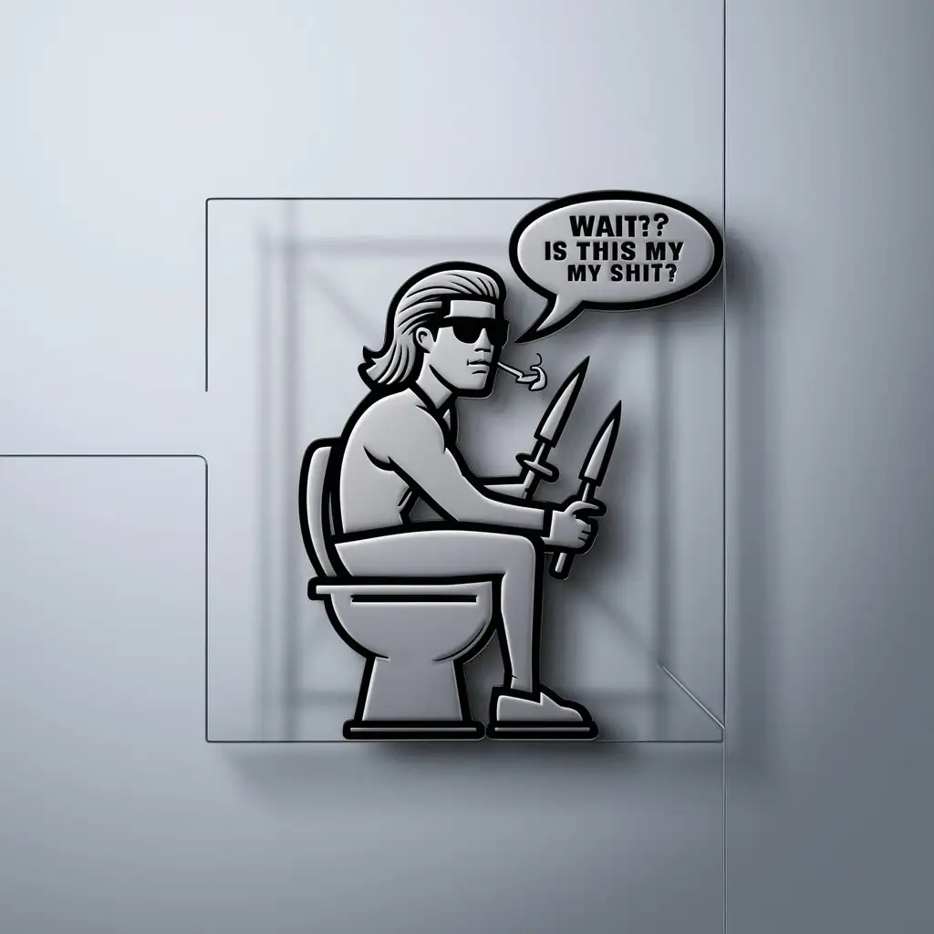 a logo design,with the text "Wait? is this my shit?", main symbol:A dude with cool shades and a mullet smokes two hot knives while sitting on a toilet,Minimalistic,clear background