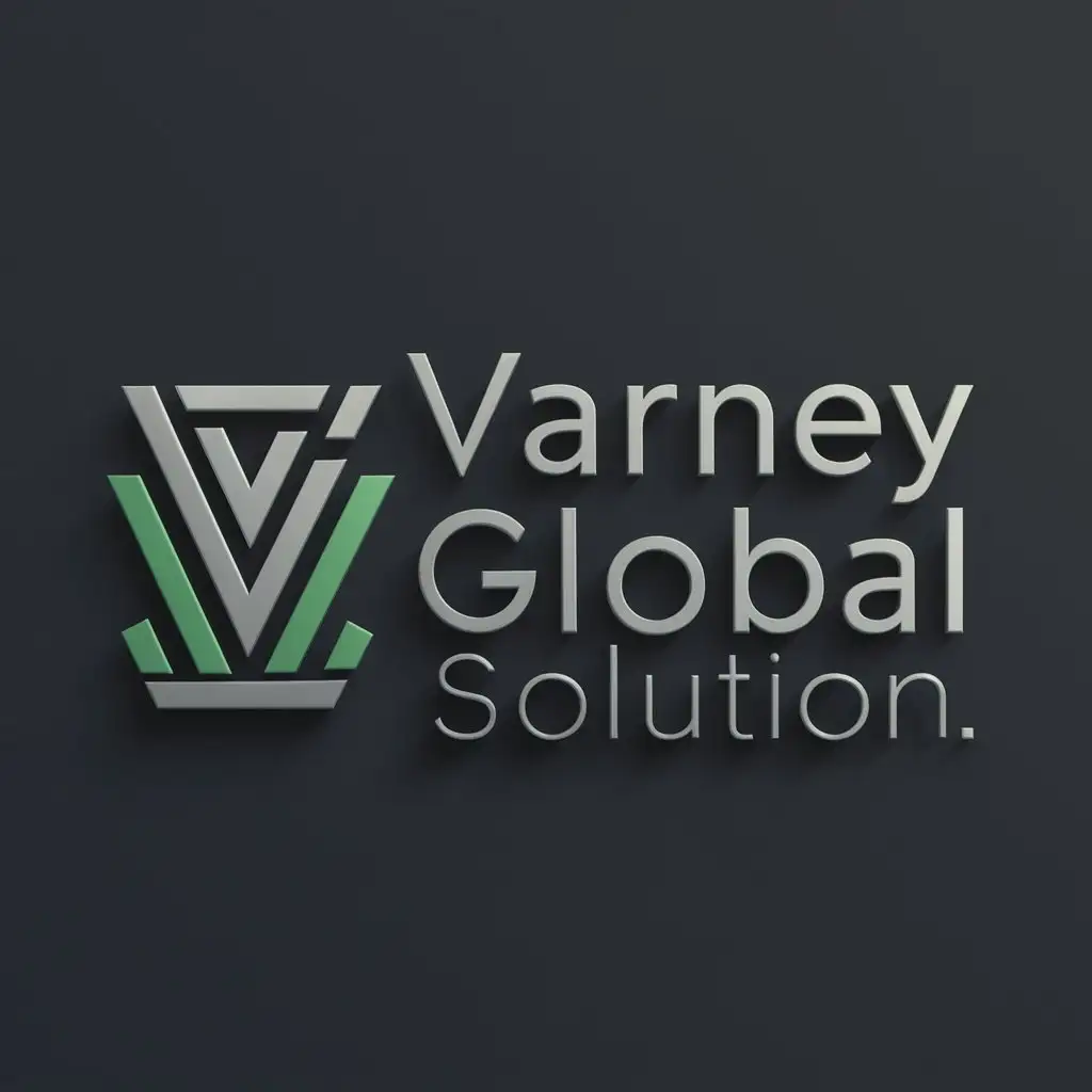 a logo design,with the text "Varney Global Solution", main symbol:An international company that offers a comprehensive solution to all sectors of the industry: Financing search for clients / Brokerage in industrial equipment / Risk management and regulatory compliance consulting / Logistics management / Repair and maintenance services / Equipment protection in high-risk areas / Concept: A simple yet modern logo that evokes reliability, innovation, and professionalism. Colors: Use colors that inspire trust and seriousness, such as dark blue, gray, and accents of green to symbolize growth and security. Typography: Choose a modern, clear, and readable sans-serif font.,Moderate,clear background