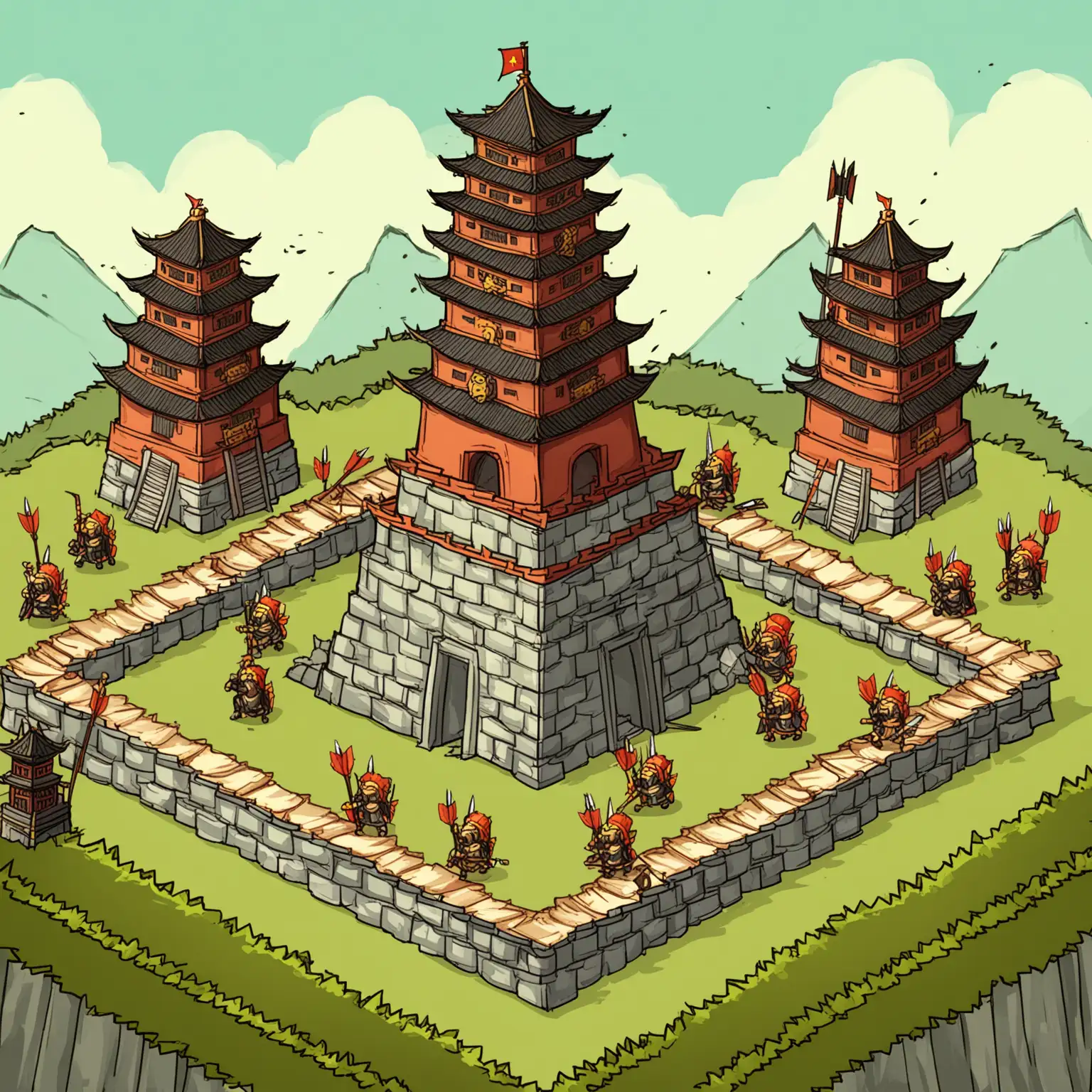 2D 游戏,塔防,干净的背景,塔,中式风格,三国时期,箭塔