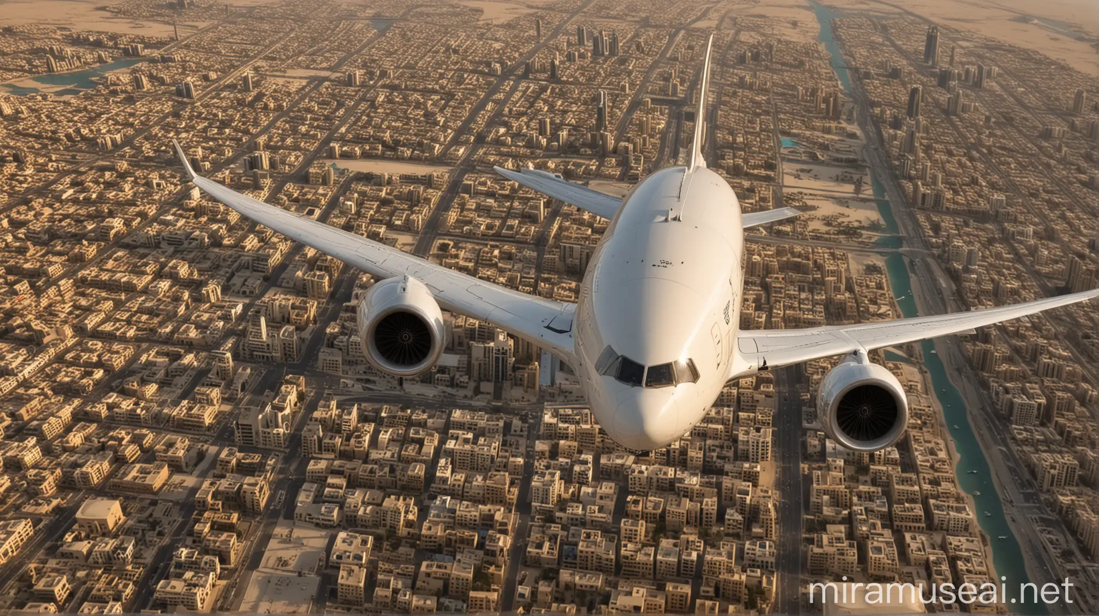 boeing 787 fly over dubai, the camel is watching 
