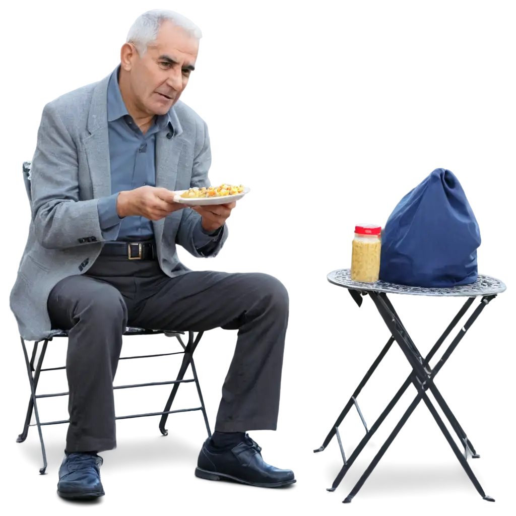 syrian grandpa siting eating



