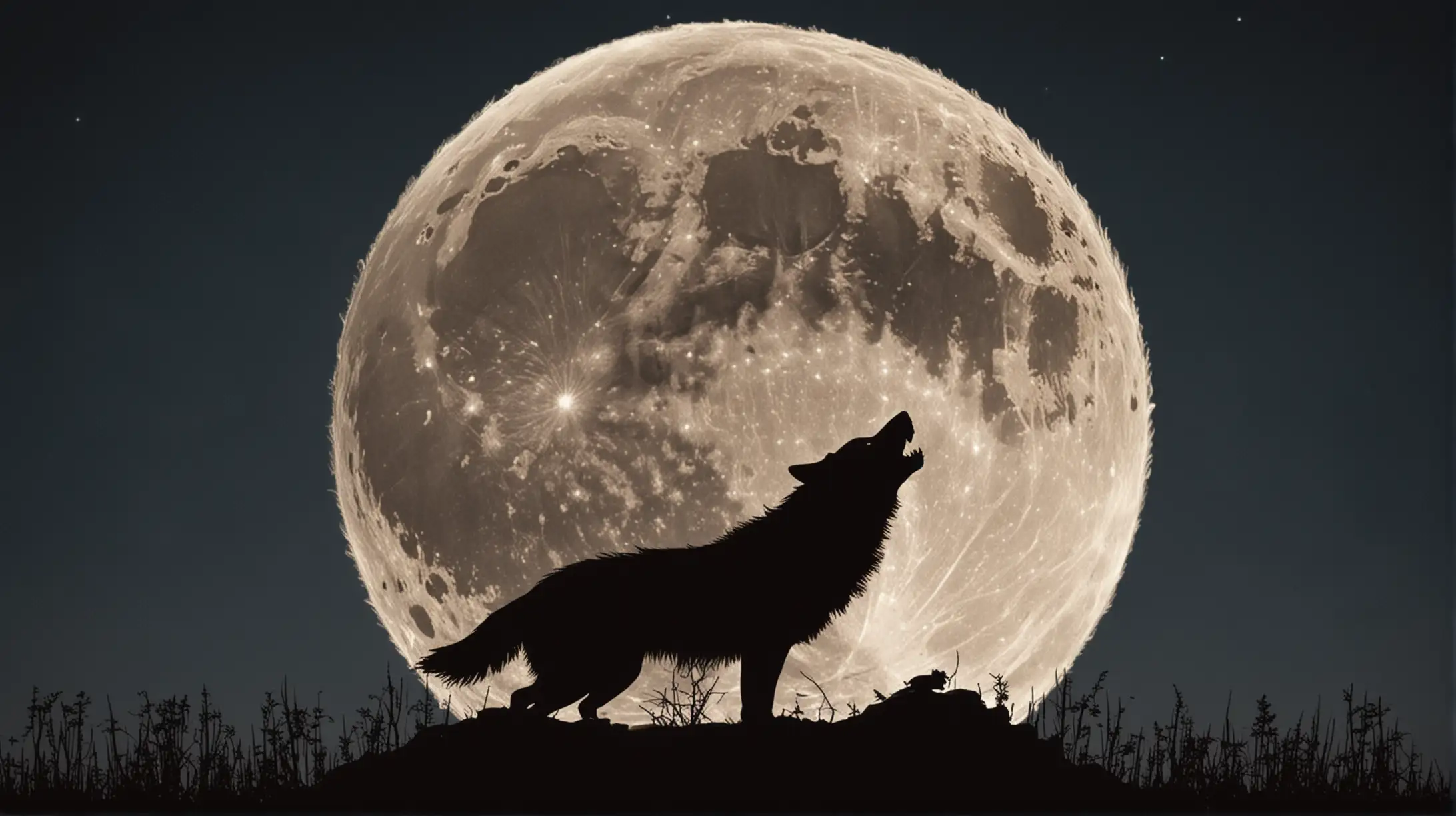 Night Wolf Howling at Large Moon