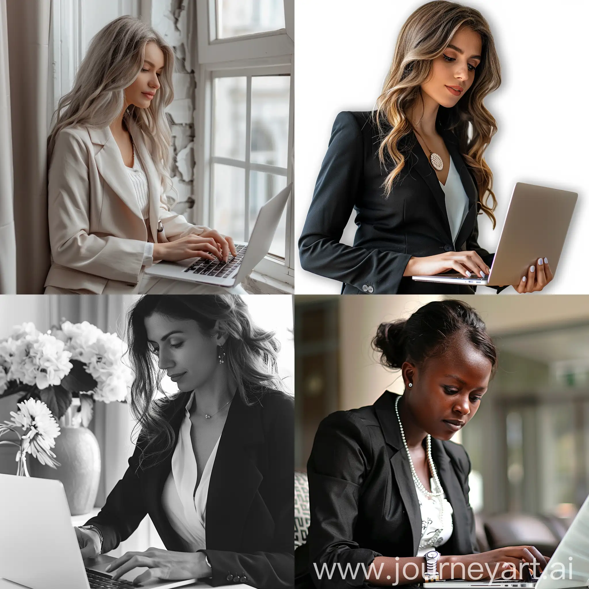 Elegant-Woman-Using-a-Laptop-in-Sophisticated-Style