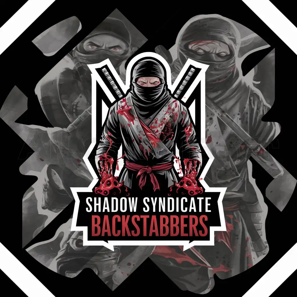 a logo design,with the text "Shadow Syndicate BackStabbers", main symbol:Dark Ninja with blood and toxic elements in black background,complex,be used in 0 industry,clear background