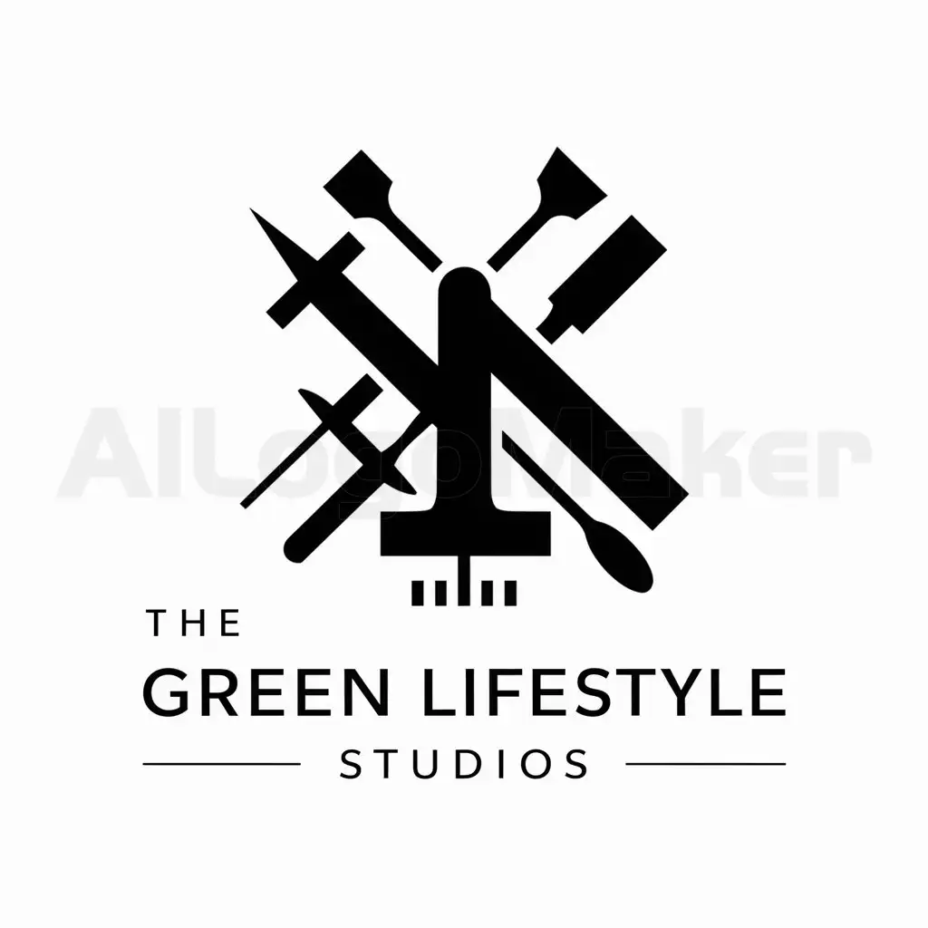 a logo design,with the text "The Green Lifestyle Studios", main symbol:Upholstery tools,complex,be used in Construction industry,clear background