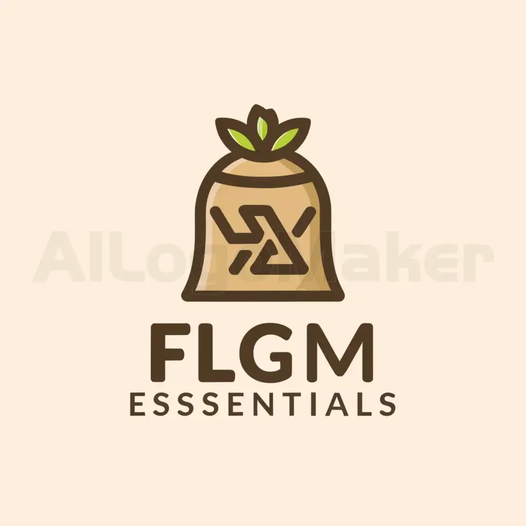 a logo design,with the text "FLGM ESSENTIALS", main symbol:SACK OF RICE,complex,be used in Retail industry,clear background