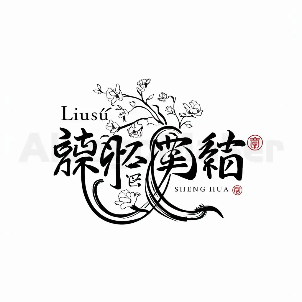 a logo design,with the text "líusù shēng huā", main symbol:intangible cultural heritage and floral elements, Chinese style,Moderate,be used in Others industry,clear background