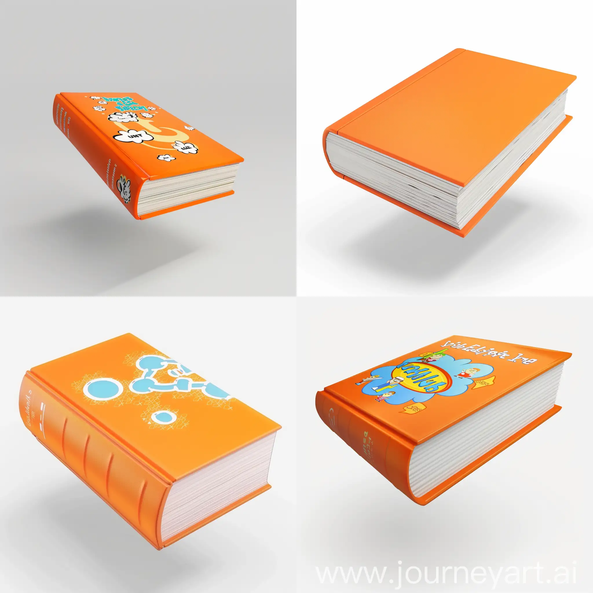 Floating-Cartoon-Style-Book-with-Orange-Cover-on-Clean-White-Background