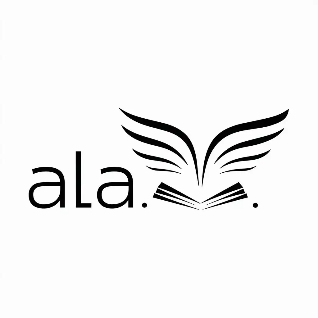 a logo design,with the text "Ala", main symbol:Wings,book,Minimalistic,clear background