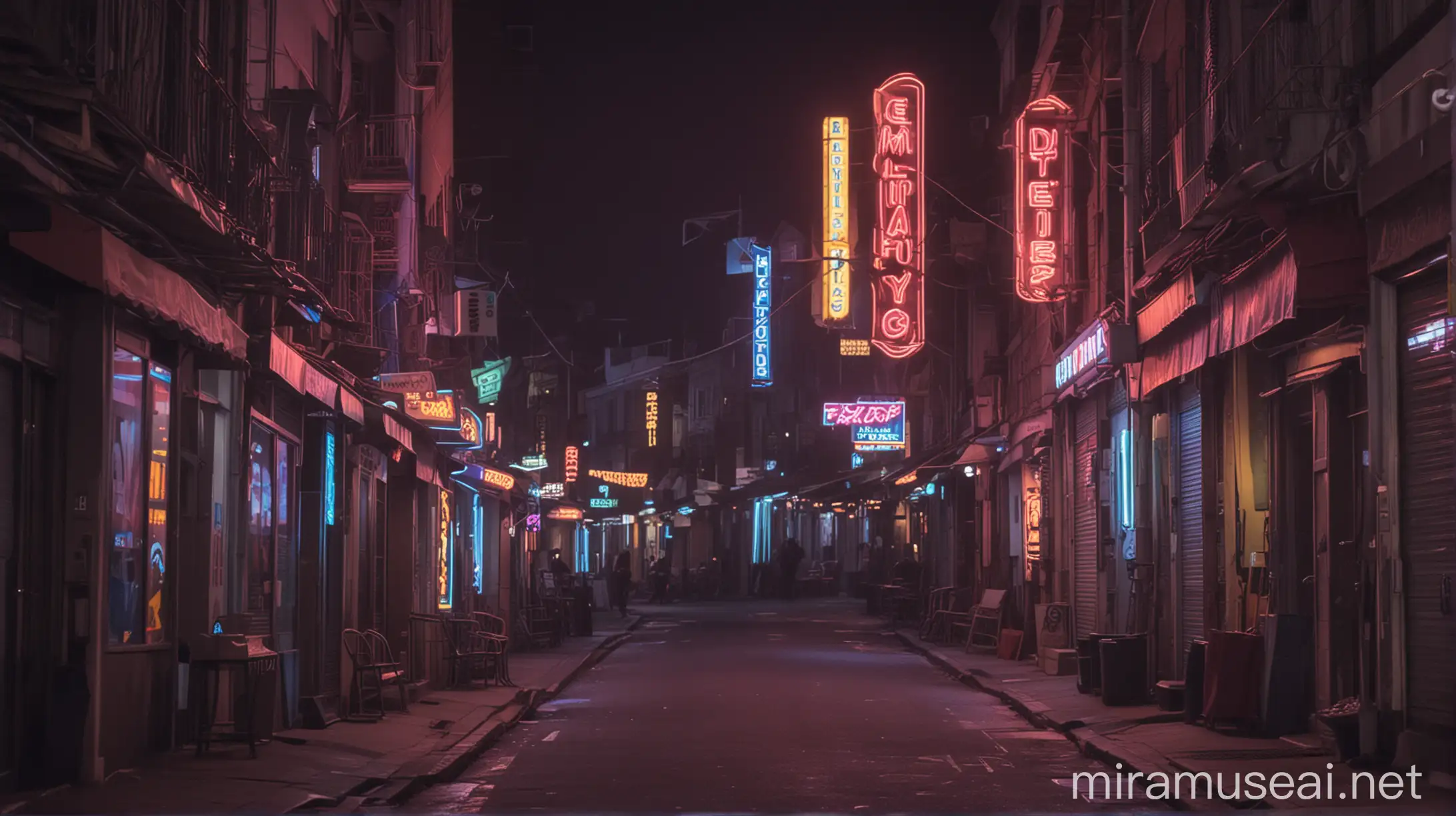 Vibrant Night Scene Neonlit Street View