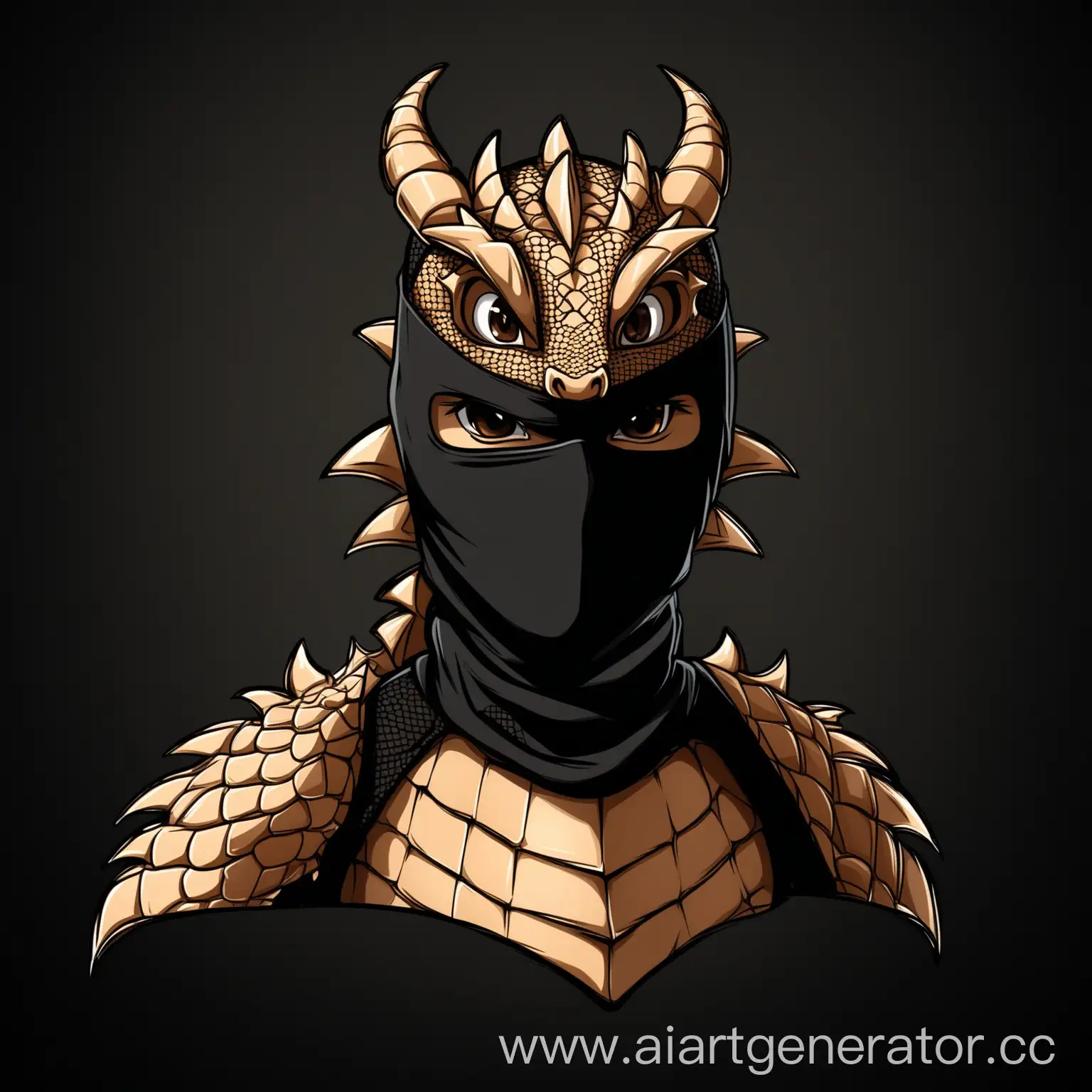 Cartoon-Dragon-in-Black-Balaclava-on-Dark-Background