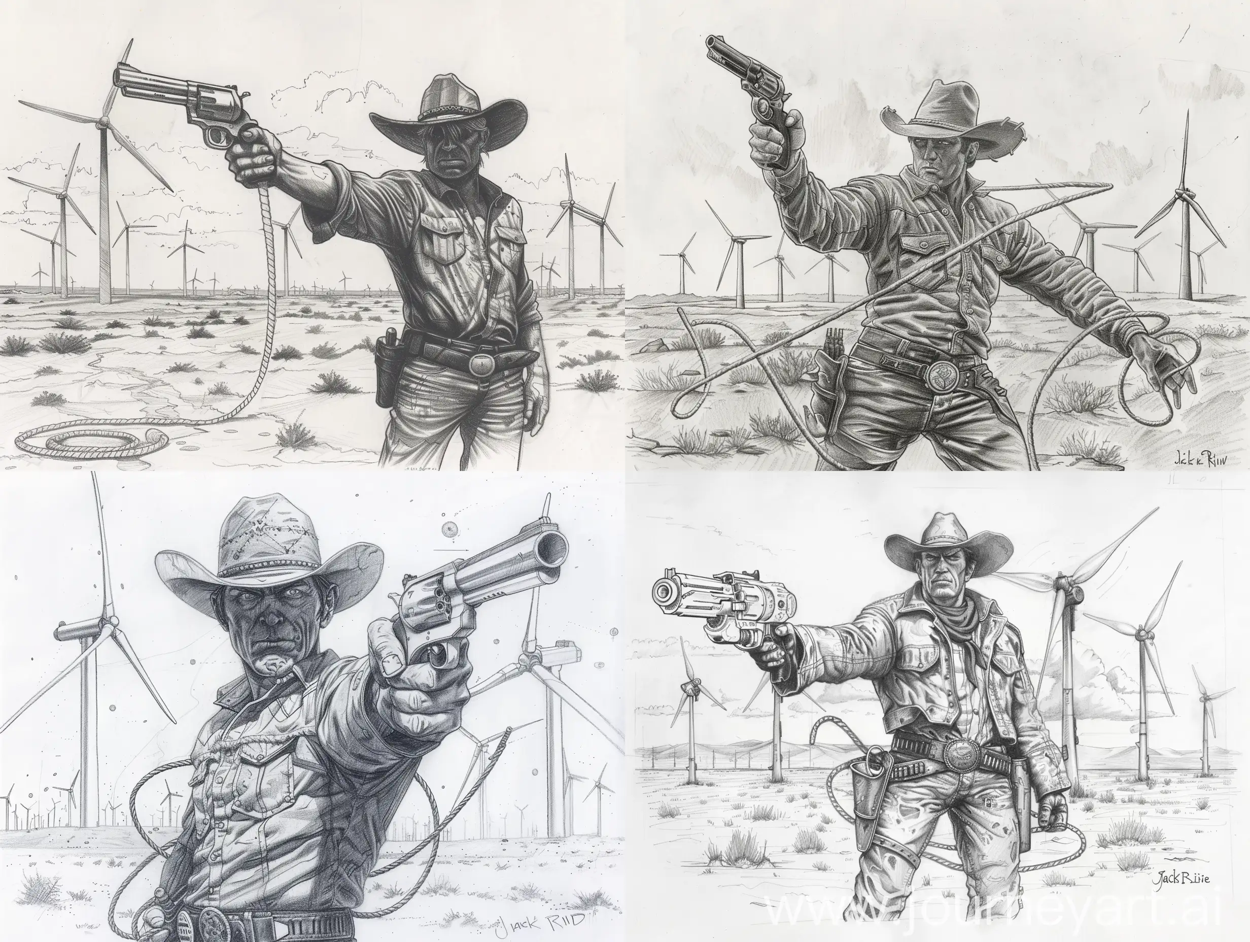 Future-Texas-Lone-Cowboy-Sketch-Jack-Ride-with-Coiled-Lasso-and-Holographic-Gun