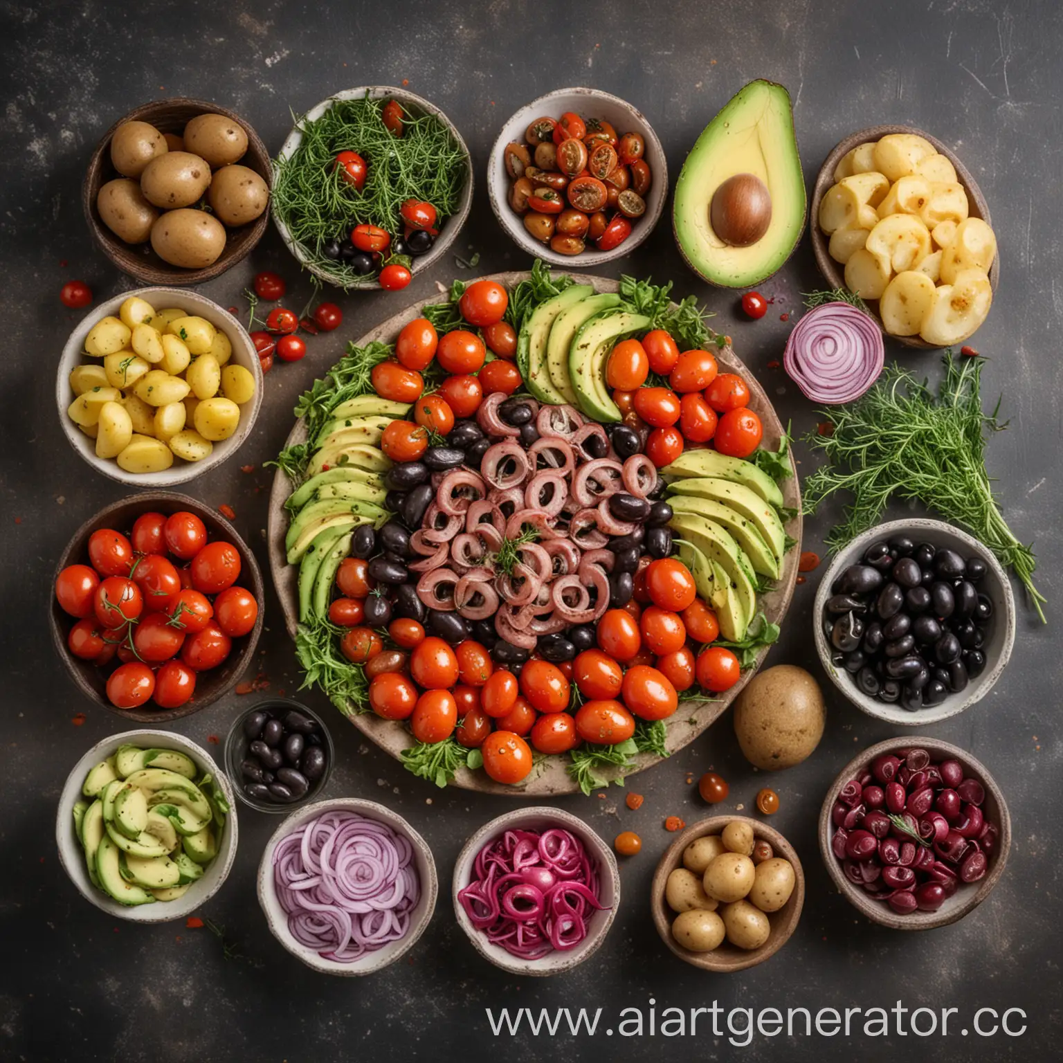 Fresh-Ingredients-for-Mediterranean-Salad-with-Avocado-and-Octopus