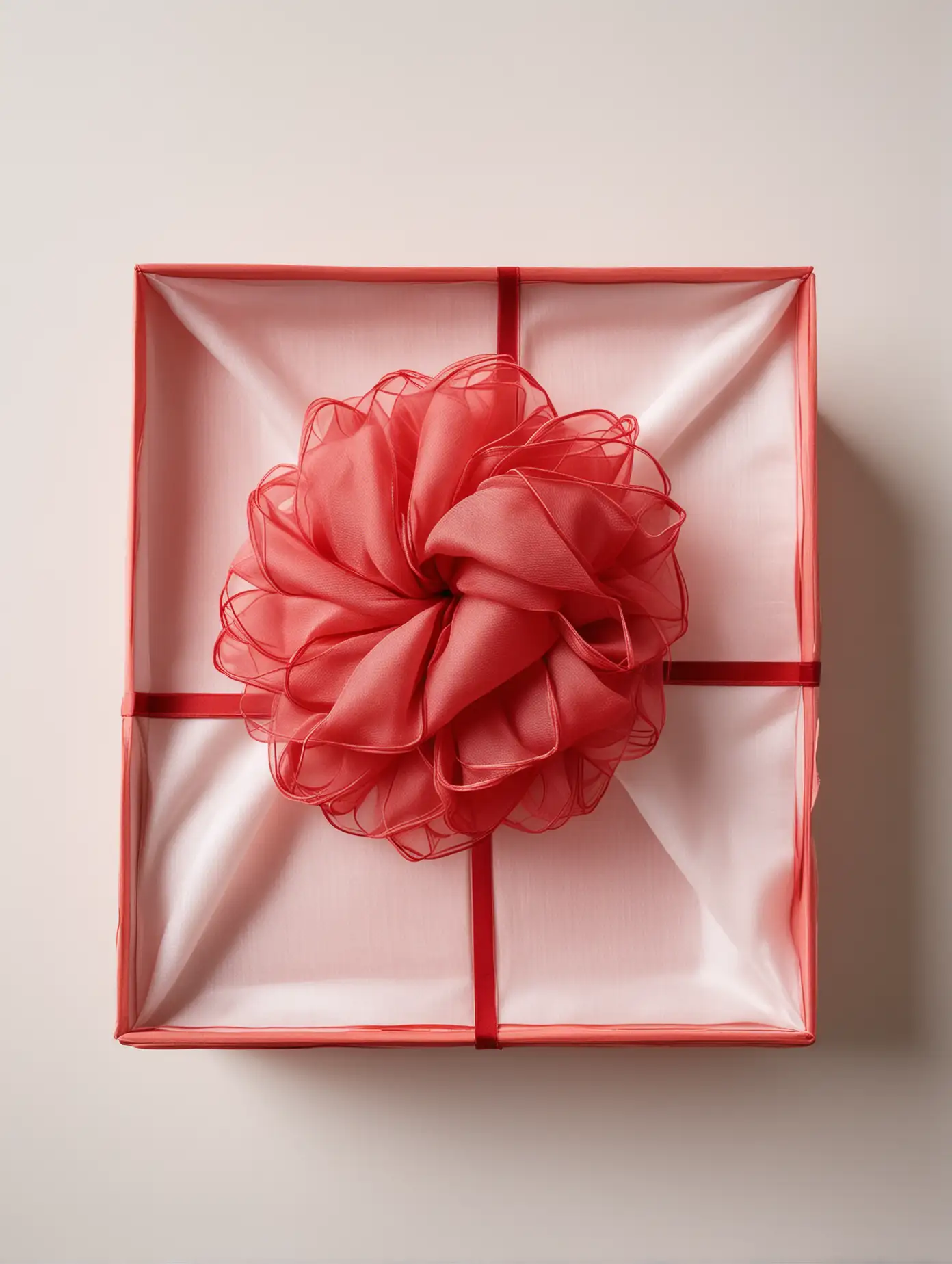 Elegant Organza Furoshiki Red Wrap Box on White Background