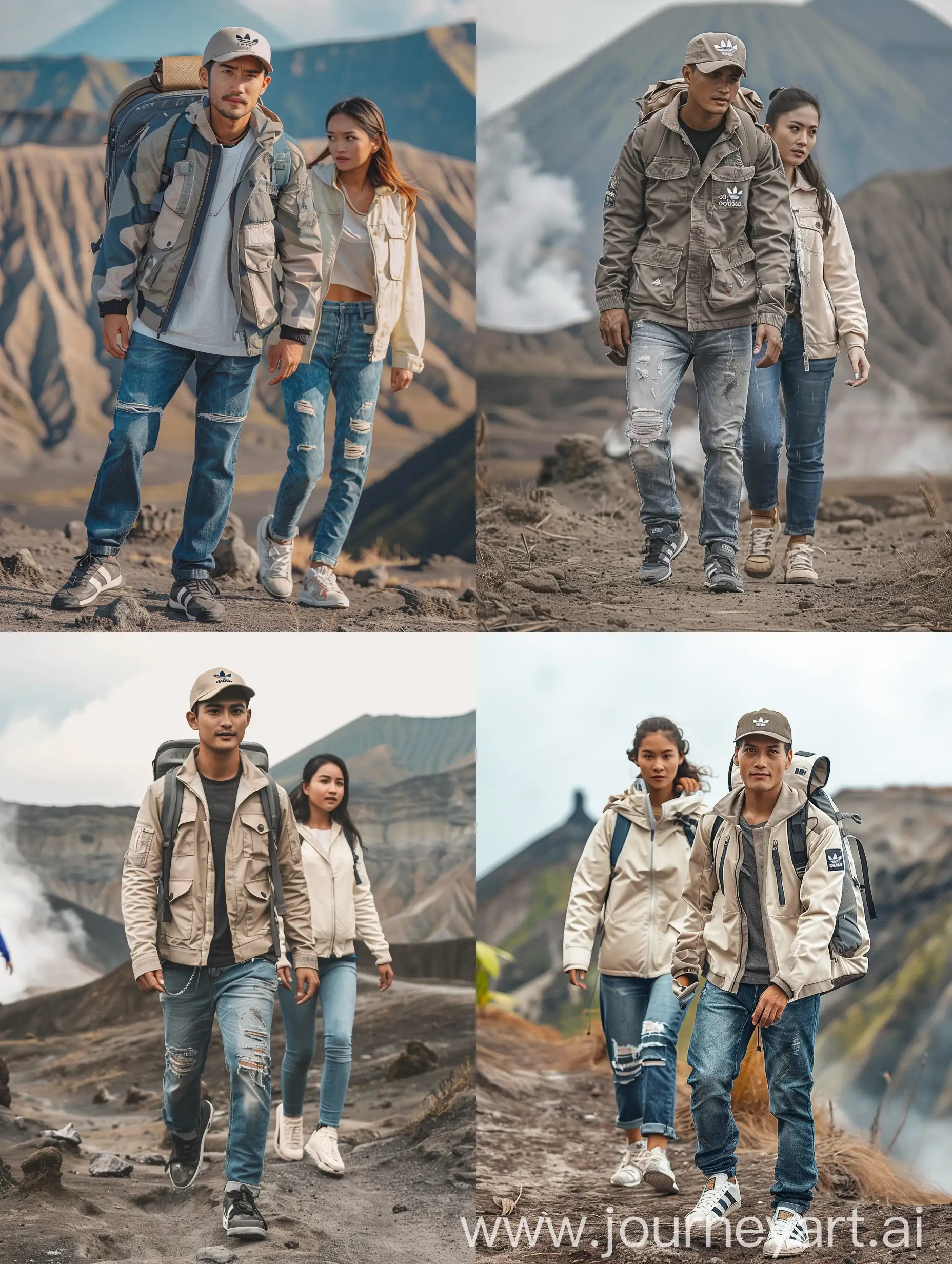 Indonesian-Couple-Hiking-Mount-Bromo-in-Stylish-Outfits