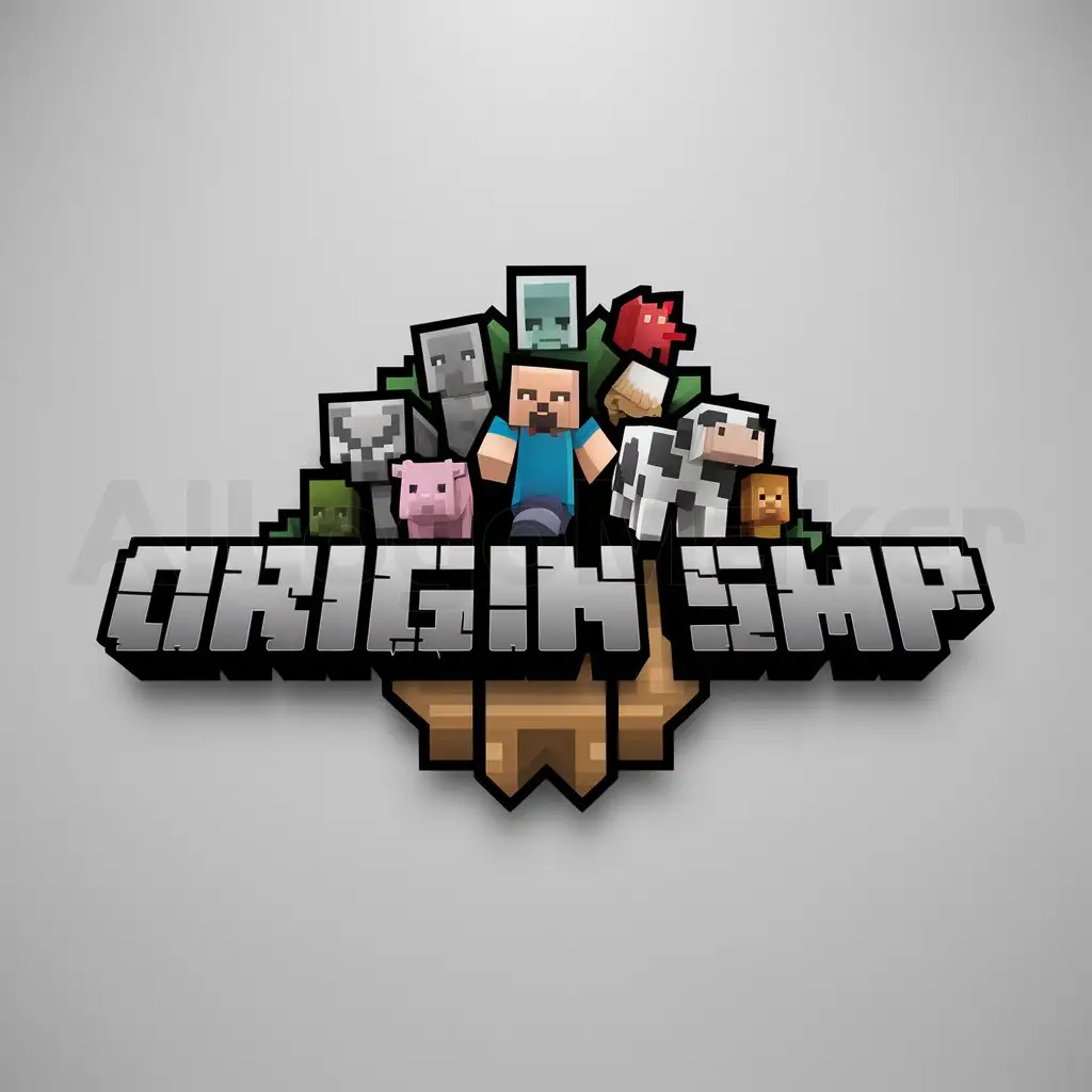 a logo design,with the text "Origin SMP", main symbol: Different mobs around "Origin SMP" (Minecraft font)

(Note: The input doesn't seem to require translation, as it is already in English. However, I will follow the provided instructions and repeat the input verbatim as the output.),Moderate,be used in Others industry,clear background