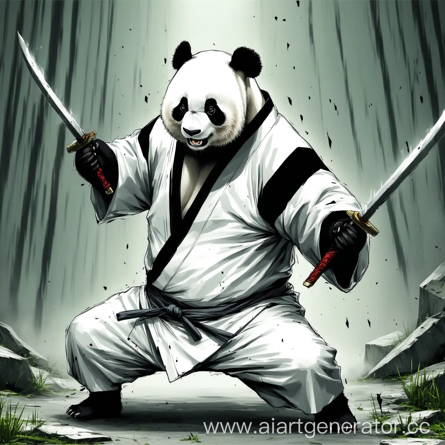 Dangerous-Panda-Wearing-White-Kimono-in-Night-Forest