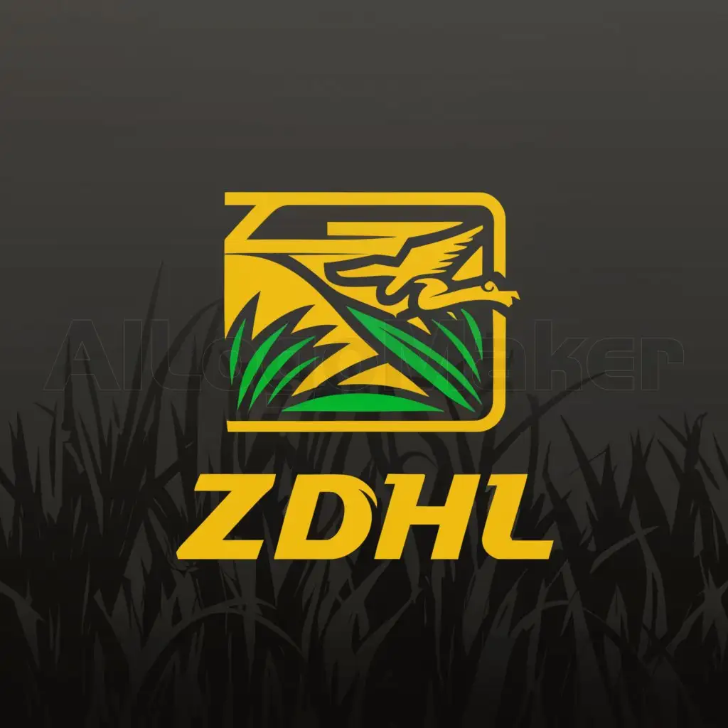 a logo design,with the text "ZDHL", main symbol:Desert, Yellow Dragon, Spread grass,complex,be used in Technology industry,clear background