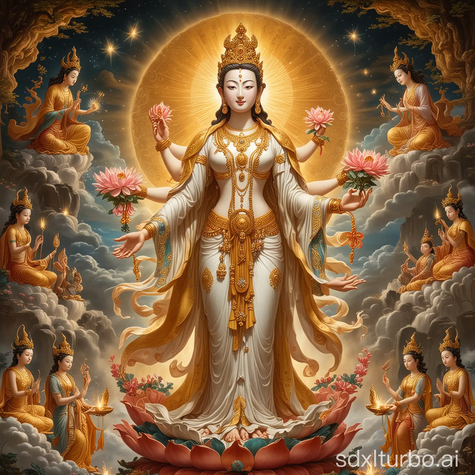 The Bodhisattva Avalokitesvara shines with the light of the Buddha