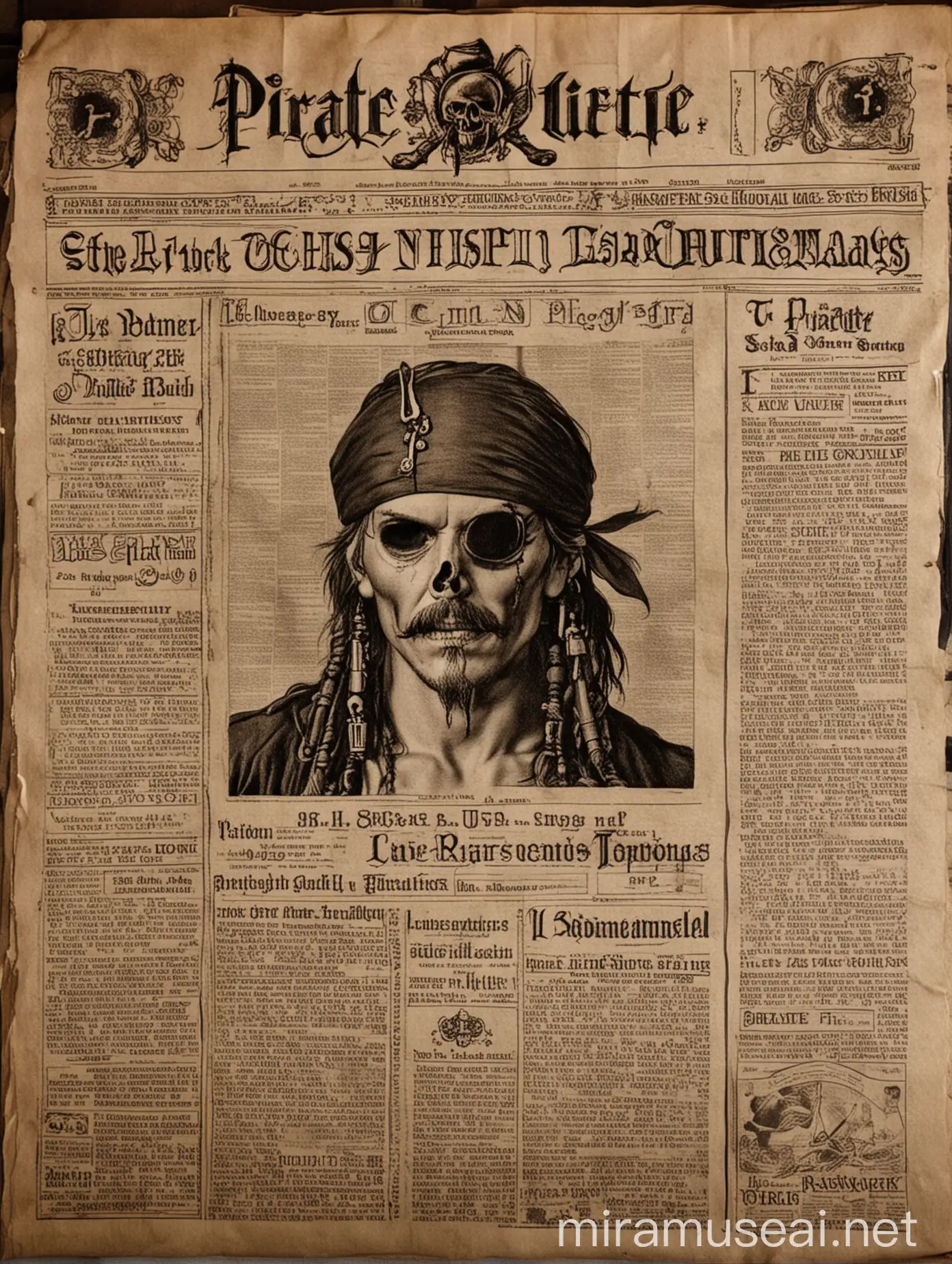 Pirate Reading the Latest News in a Vintage Newspaper
