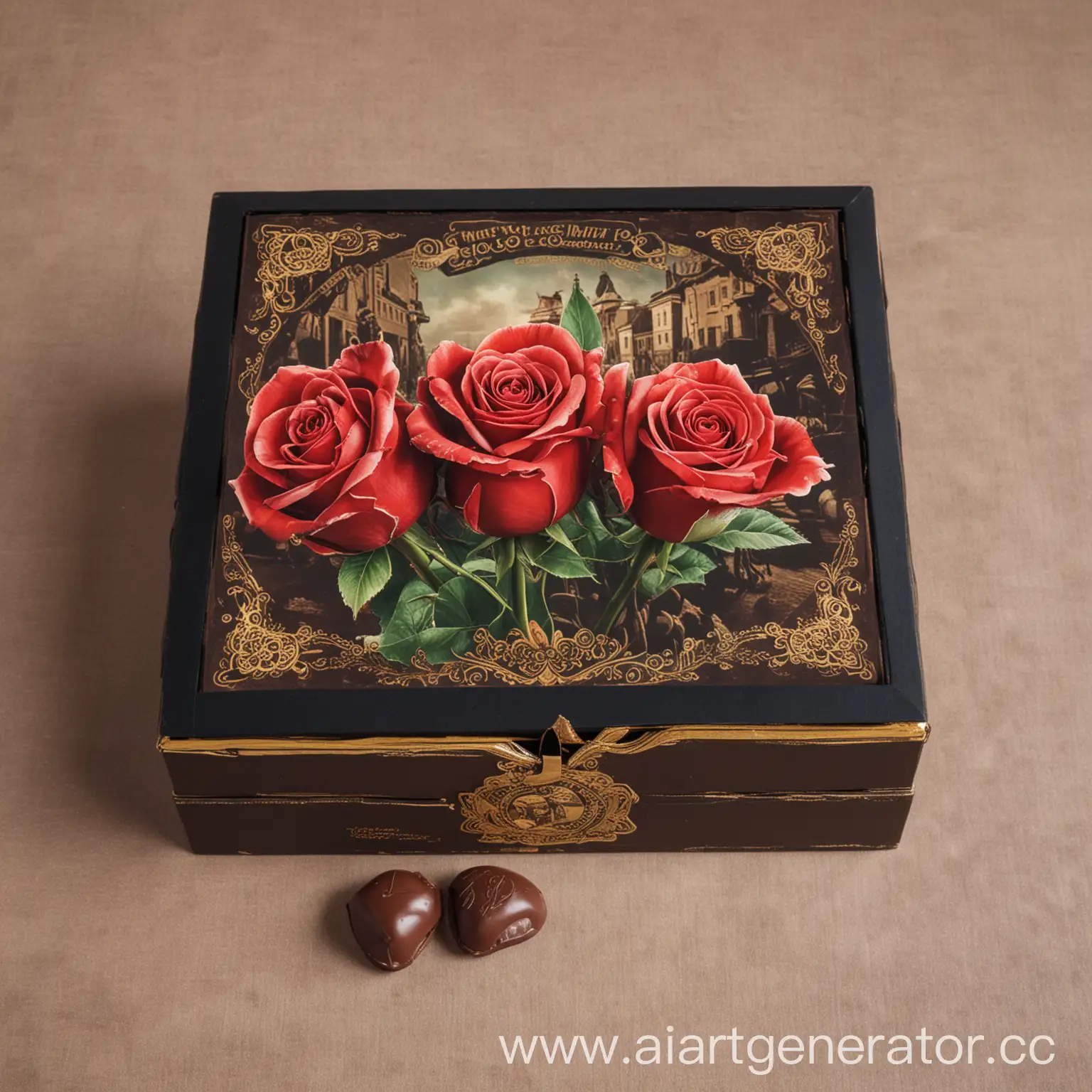 Дизайн коробки конфет , в честь праздника дня шахтера, города Донецка, необходимо в дизайне отобразить розы и шахтеров