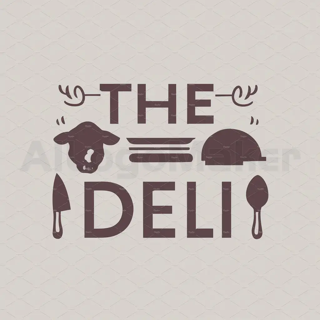 a logo design,with the text "THE DELI", main symbol:COW, KNIFE, SPOON. TYPOGRAPHY LOGO,Moderate,be used in 0 industry,clear background