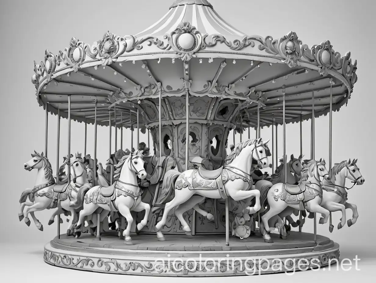 Merry-Go-Round-Coloring-Page-in-Simple-Black-and-White-Line-Art