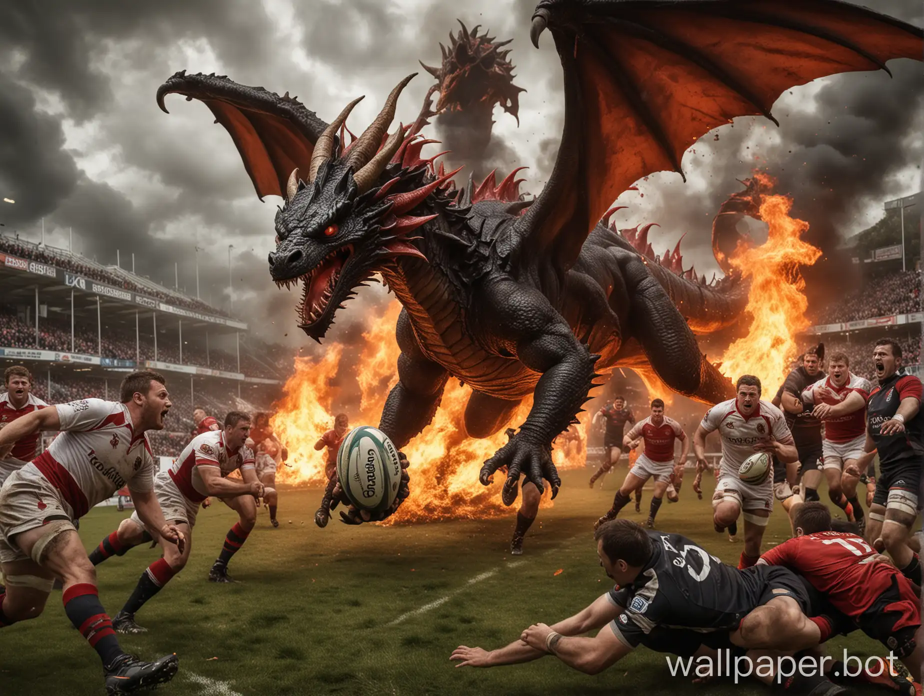 rugby with dragons spitting fire