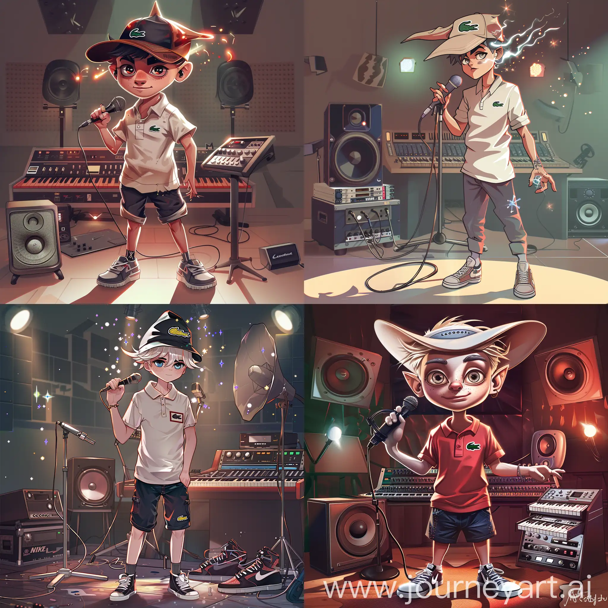 Young-White-Magician-in-Lacoste-Shirt-and-Nike-Sneakers-Performing-in-Music-Studio