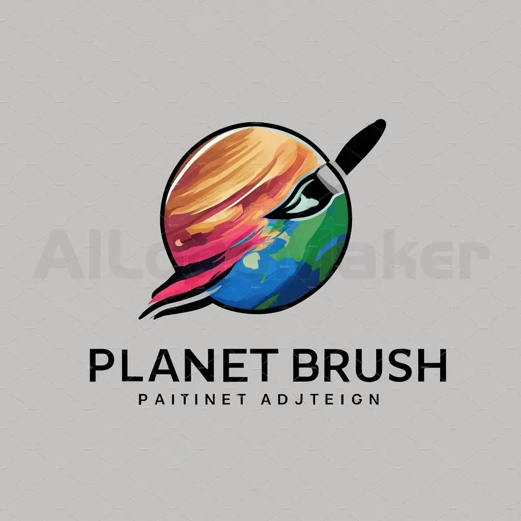 LOGO-Design-For-Planet-Brush-Artistic-Logo-Featuring-an-Artbrush-Painting-a-Planet