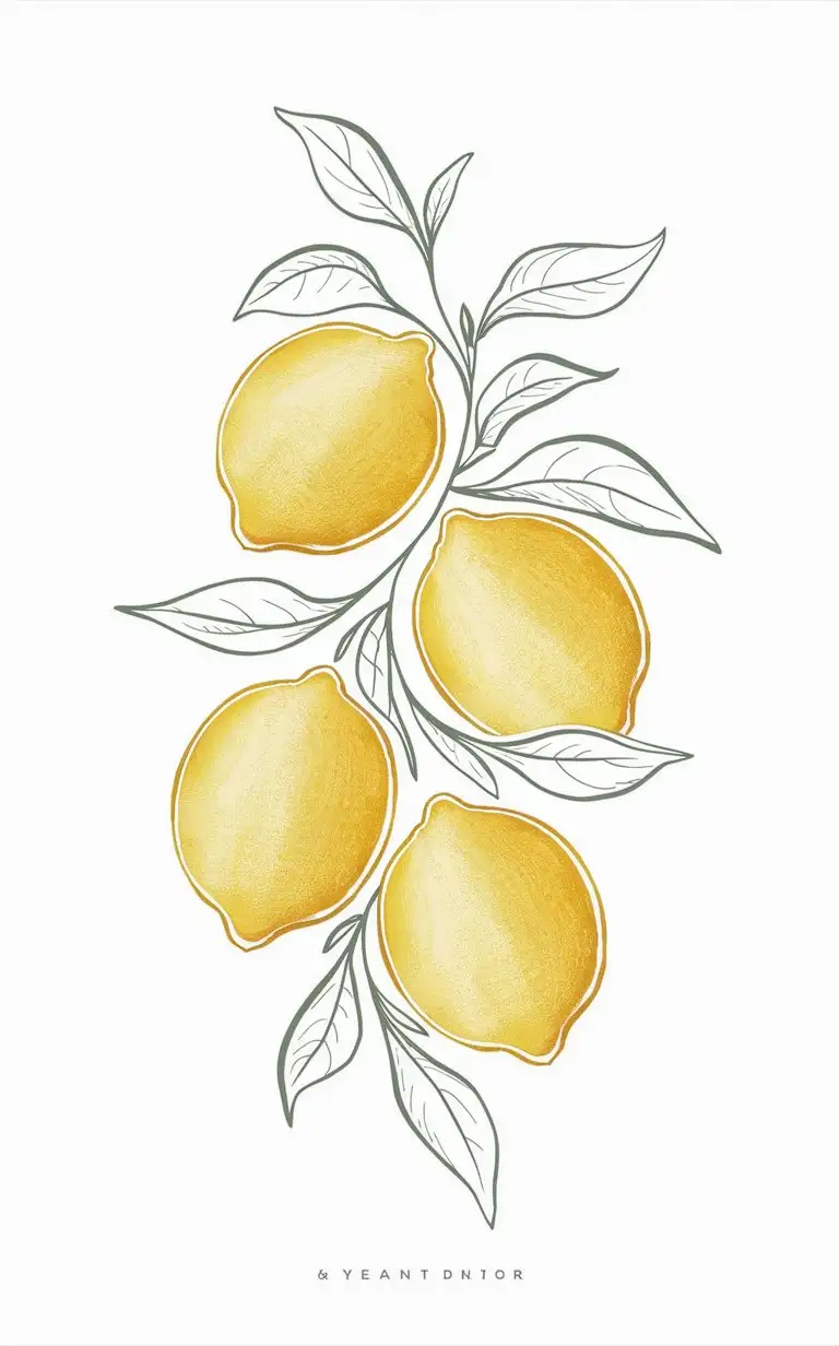 lemons line art with leaves line art white background
