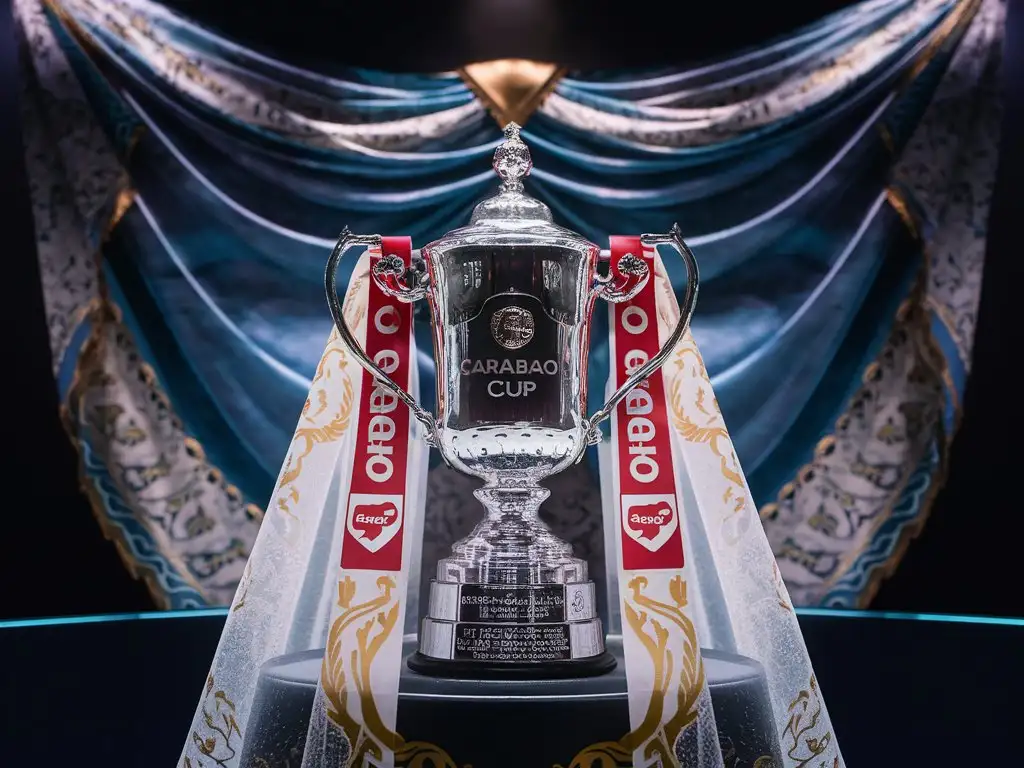 a Carabao Cup trophy with a veil in the background.