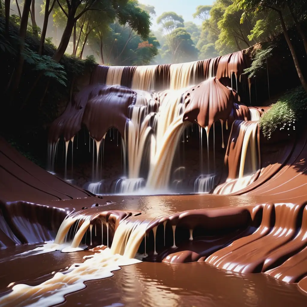 Delicious Chocolate Waterfall in a Lush Forest Setting