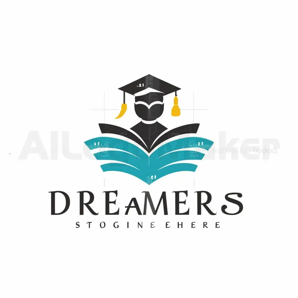a logo design,with the text "Dreamers", main symbol:book
student
,Moderate,be used in Education industry,clear background