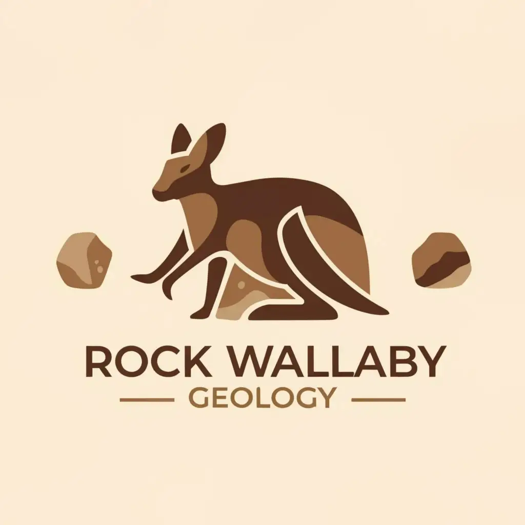 a logo design,with the text "Rock Wallaby Geology", main symbol:"""
Minimalistic Logo for Rock Wallaby Geology
 create a minimalistic design for my geology-based company, Rock Wallaby Geology. The logo should incorporate both a rock wallaby and geological elements in a minimalistic style using earthy tones.

Key Requirements:
- Minimalistic design: The logo should be simple, clean, and uncluttered, focusing on essential elements.
- Inclusion of a rock wallaby: The logo must include a depiction of a rock wallaby, which is the symbol of the company.
- Incorporation of geological elements: The design should also feature some geological elements to emphasize the company's focus on geology.
- Earthy tones: The color scheme for the logo should consist of earthy tones.


""",Minimalistic,be used in geology company industry,clear background