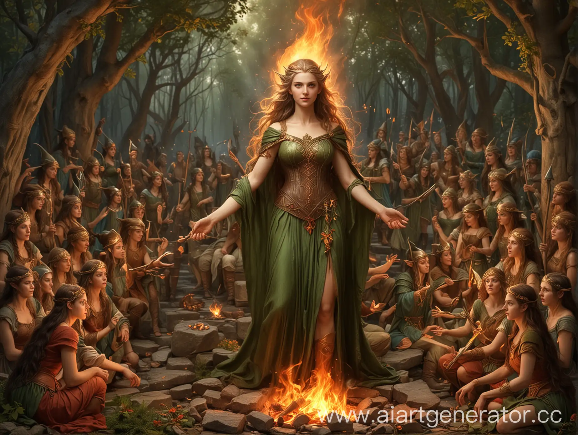 Богиня эльфийка Хранительница Очага, покровительница искусств, дала эльфам огонь, 
