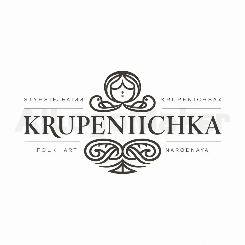 a logo design,with the text "Krupenichka", main symbol:narodnaya doll,complex,be used in Others industry,clear background