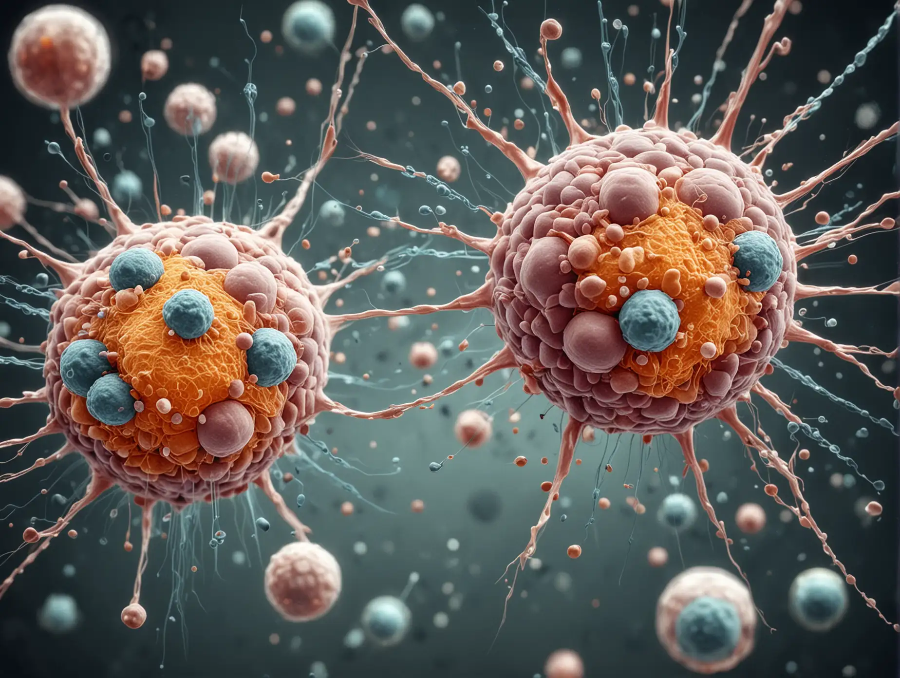 an abstract but realistic image of cells and neutrons in the human body

