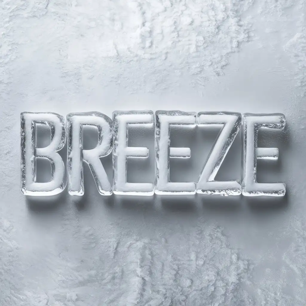 compose the word "breeze" in thick block letters as blocks of ice on white background