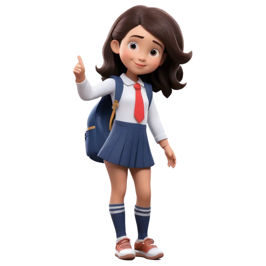 a baby girl going to school using school uniform, 3d shape