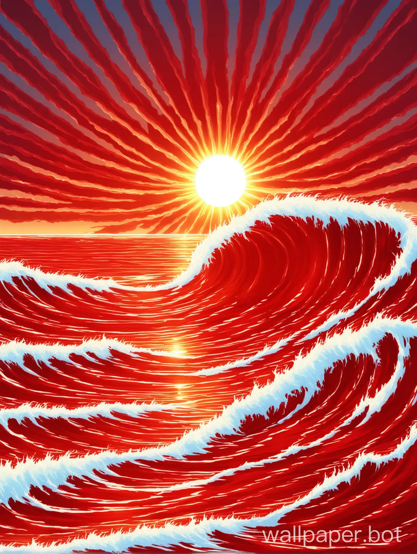 Vibrant-Red-Wave-Under-the-Glowing-Sun