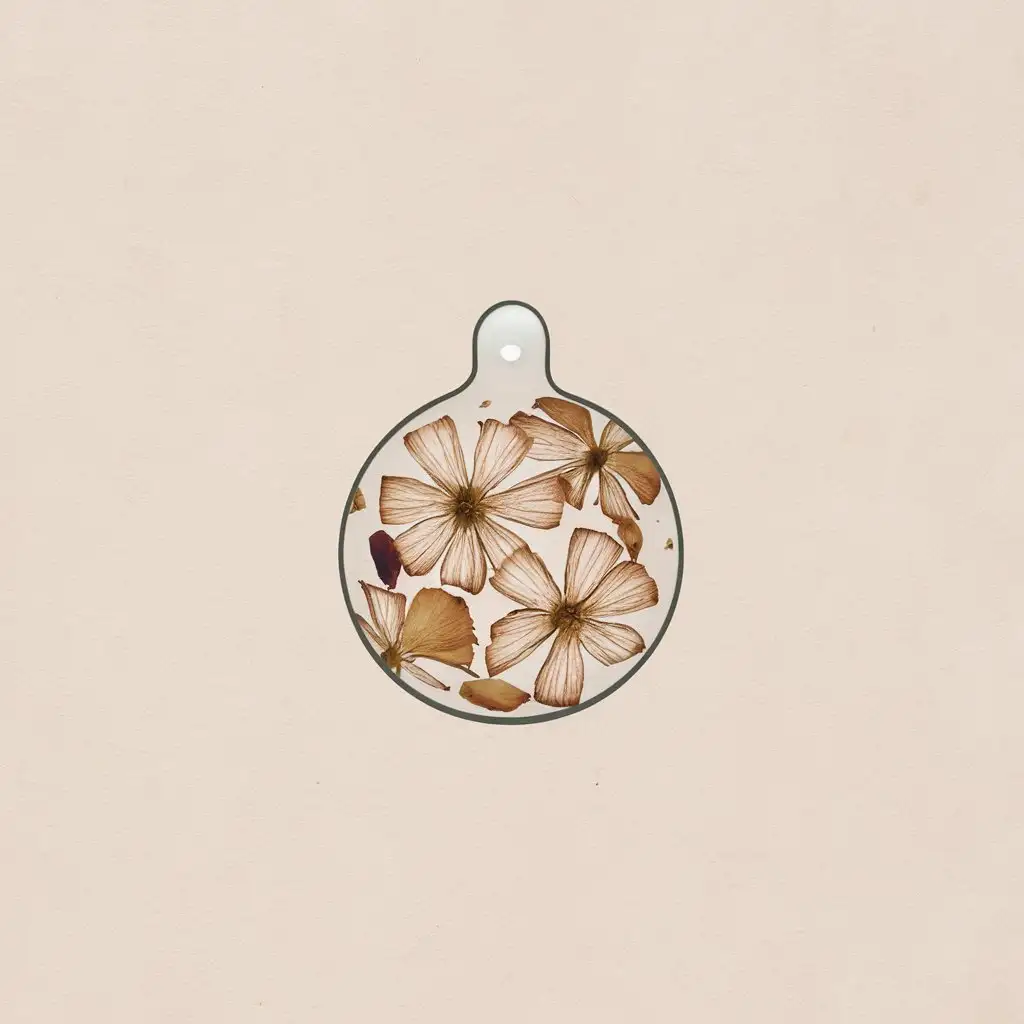 Сгенерируй минималистичную иллюстрацию кулона ручной работы из эпоксидной смолы с добавлением засушенных цветочков