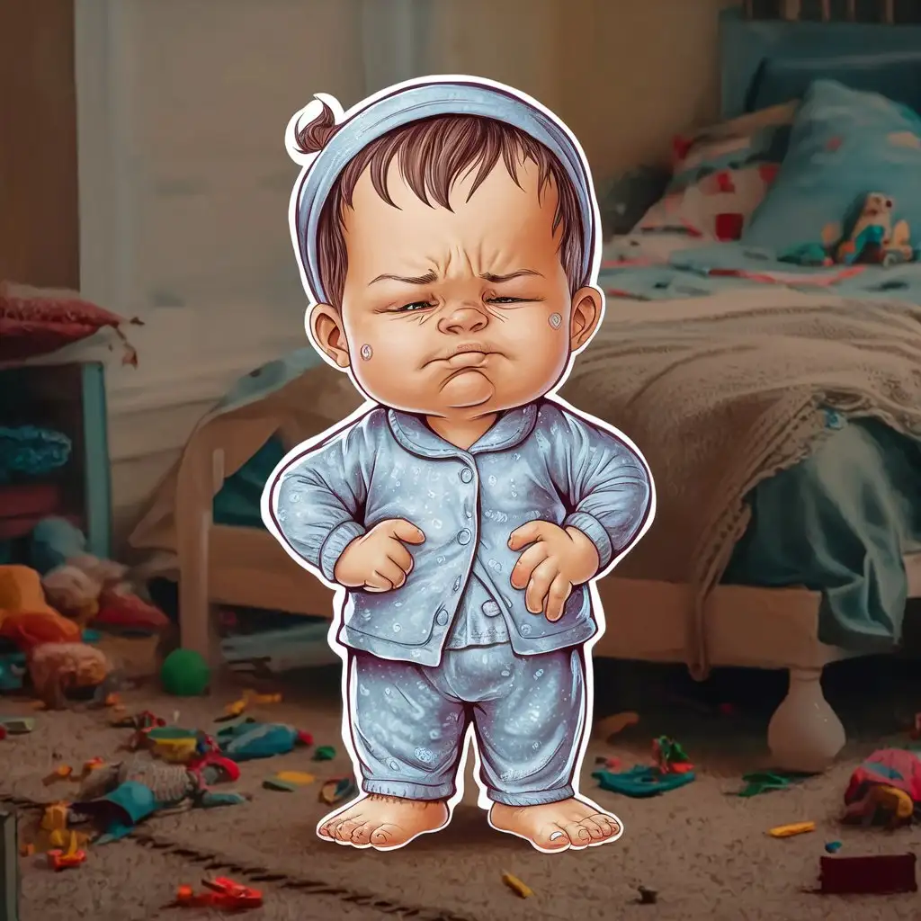 Cartoon Child Expressing Frustration Colorful Illustration of a Disheartened Kid