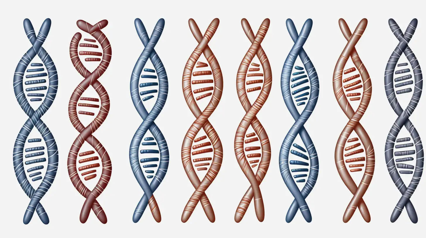 human chromosome strands imagined as tribal symbols, no background