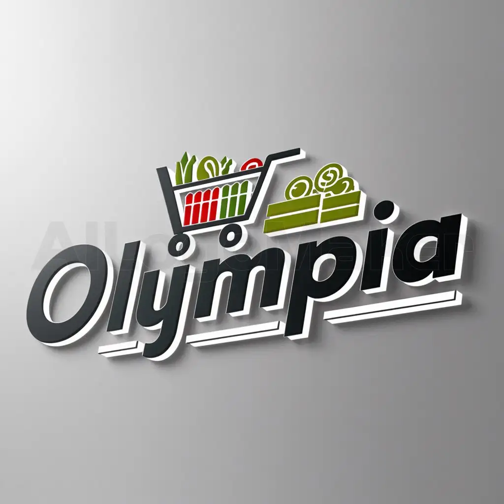 a logo design,with the text 'Olympia', main symbol:Grocery store, Money transaction,Moderate, white background