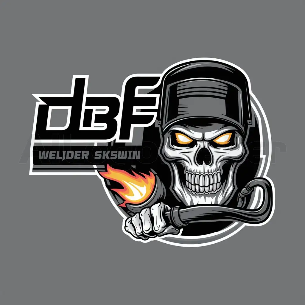 a logo design,with the text "DBF", main symbol:Scary Skull with welding,Moderate,clear background