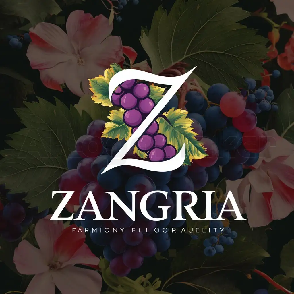 LOGO-Design-For-Zangria-Elegant-Floral-Background-with-Grapes-on-Clear-Background