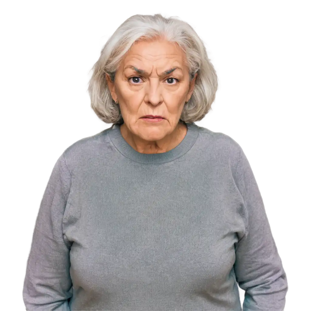 headshot of a grumpy old woman facing camera